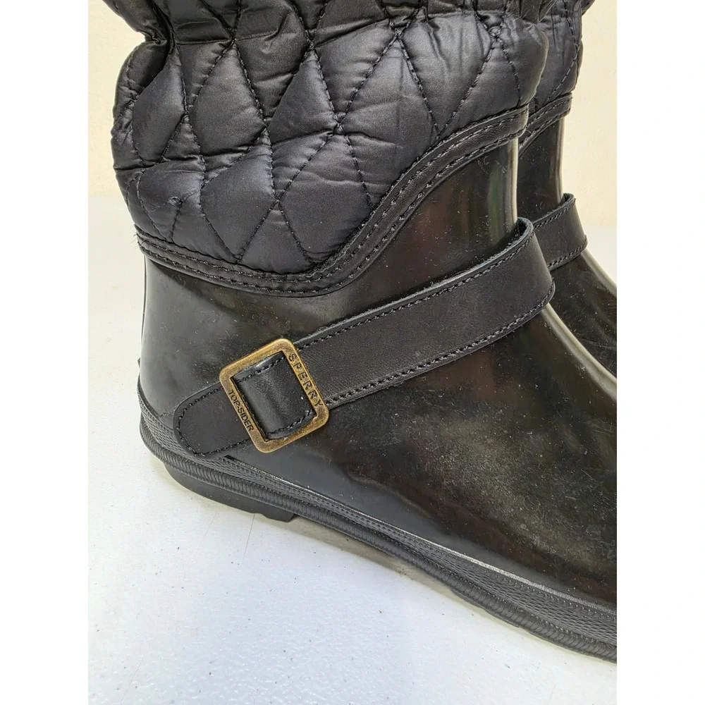 Sperry Top-Sider Womens Black Quilted Tall Waterproof Rain Boots 7
